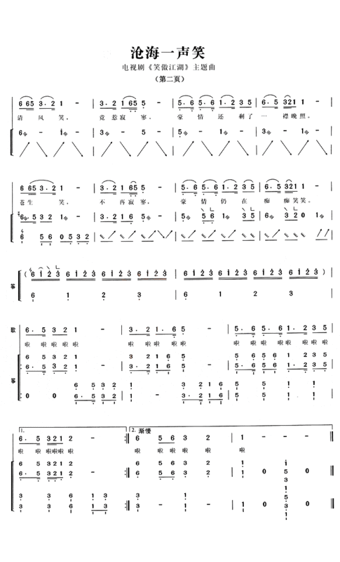 沧海一声笑古筝简谱